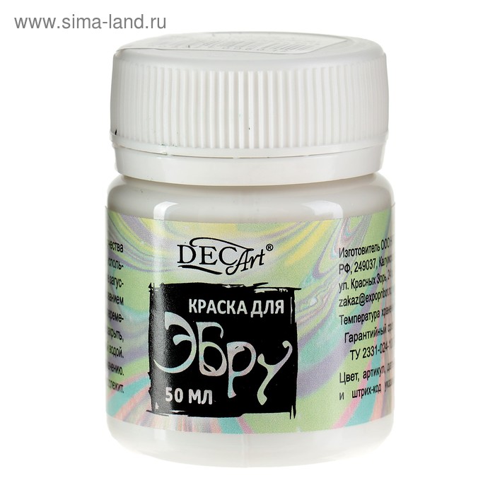 Краска для эбру DecArt, 50 мл, белая
Краска для эбру DecArt, 50 мл, белая