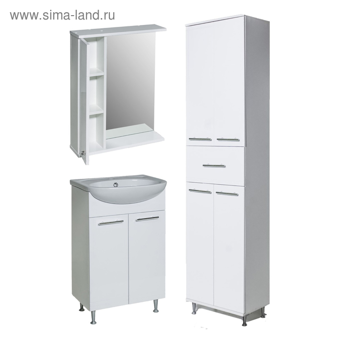 Комплект мебели для ванной Эрика 50 (зеркало+тумба с раковиной+пенал) левый 
Комплект мебели для ванной Эрика 50 (зеркало+тумба с раковиной+пенал) левый