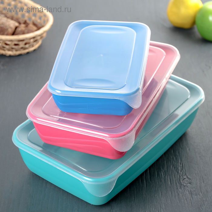 Набор контейнеров прямоугольных, 3 шт: 0,9 л, 1,9 л, 3 л, цвет МИКС
Набор контейнеров прямоугольных, 3 шт: 0,9 л, 1,9 л, 3 л, цвет МИКС