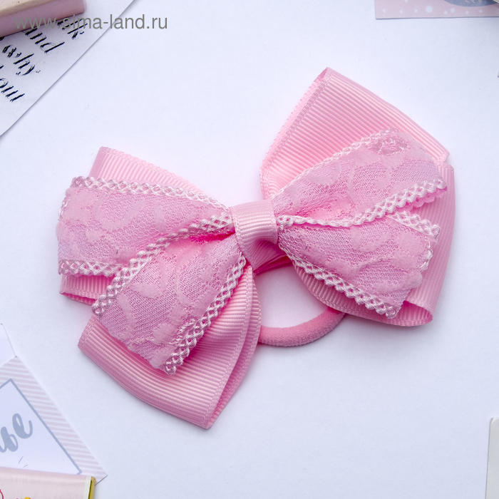 Резинка для волос бант "Умница" с кружевной лентой, розовый 
Резинка для волос бант "Умница" с кружевной лентой, розовый