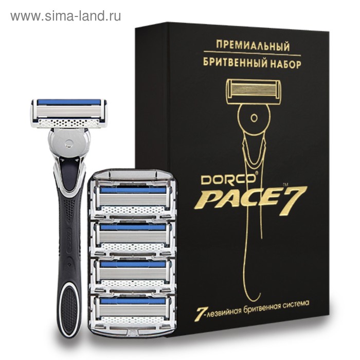 Бритвенный станок Dorco Расе7, 5 кассет в подарочной упаковке с золотым тиснением