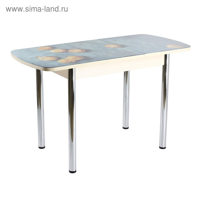 фото Стол раздвижной пг-мини с фотопечатью, 960(1260)х600х760, дуб/сдоба на камне/хром прямые