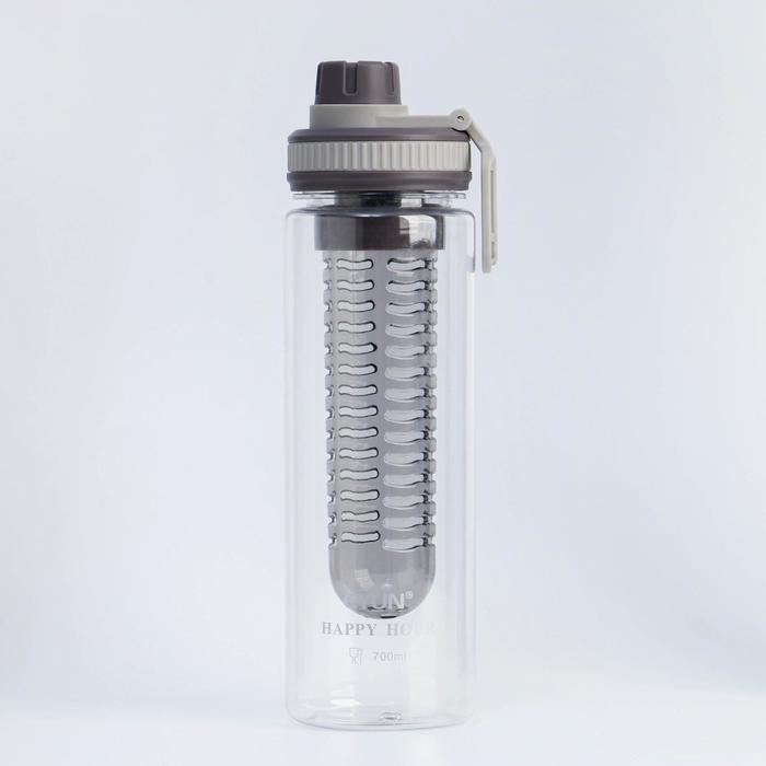 фото Бутылка для воды "фруктовый микс", 700 мл, с отсеком для фруктов, 25х8х7 см, серый