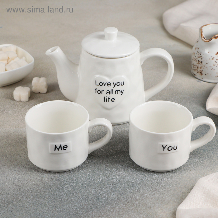 Набор чайный «Мистер и миссис», 3 предмета: чайник с металлическим ситом 600 мл, 2 кружки 200 мл, надпись МИКС
Набор чайный «Мистер и миссис», 3 предмета: чайник с металлическим ситом 600 мл, 2 кружки 200 мл, надпись МИКС