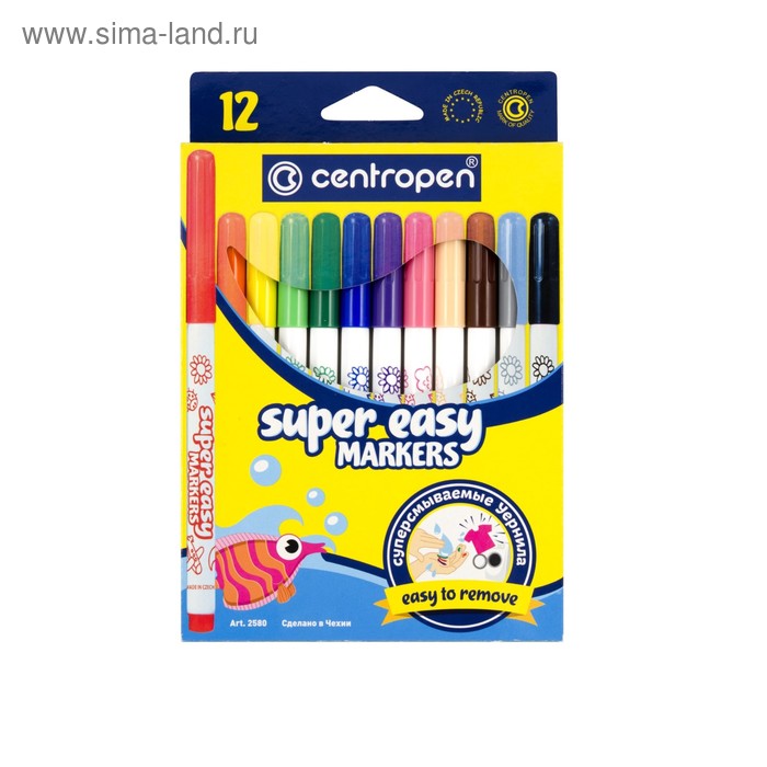 Фломастеры 12 цветов, Centropen 2580/12 SUPER EASY, линия 1-3 мм, картонная упаковка, европодвес
Фломастеры 12 цветов, Centropen 2580/12 SUPER EASY, линия 1-3 мм, картонная упаковка, европодвес
