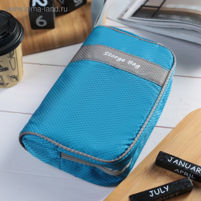 фото Косметичка дорожная, отдел на молнии, с ручкой, цвет голубой