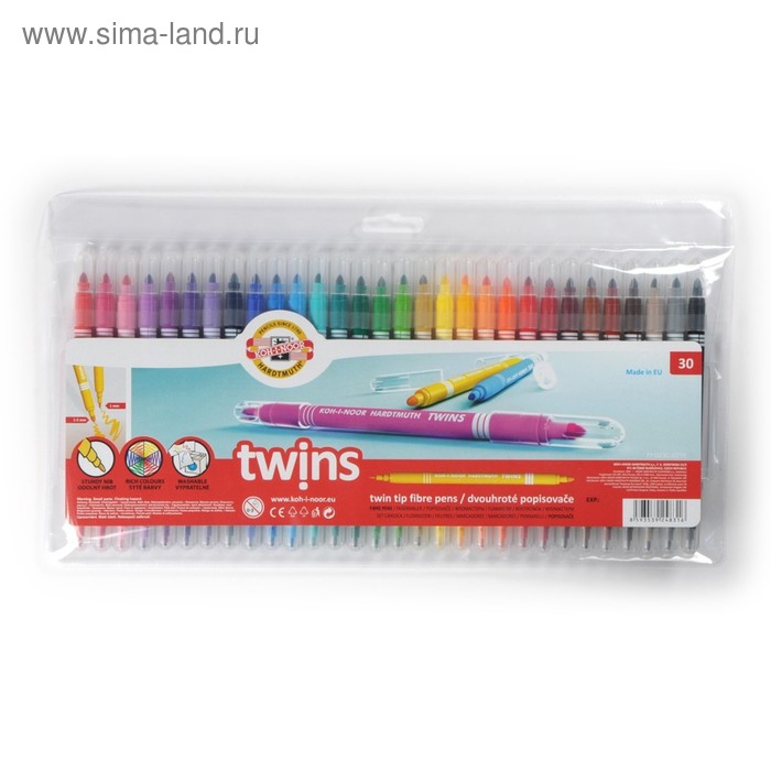 Фломастеры 30 цветов Koh-I-Noor 1023/30 TWINS, двусторонние 
Фломастеры 30 цветов Koh-I-Noor 1023/30 TWINS, двусторонние