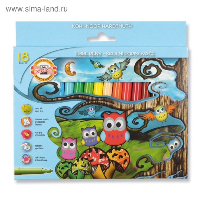 Фломастеры 18 цветов Koh-I-Noor 1012/18 Совы, картонная упаковка, европодвес
Фломастеры 18 цветов Koh-I-Noor 1012/18 Совы, картонная упаковка, европодвес