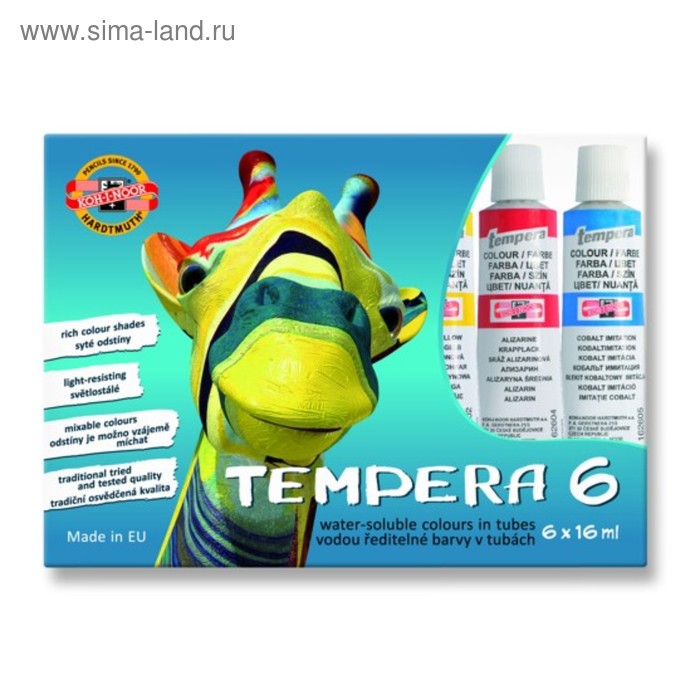 Краски темперные Koh-I-Noor "Жираф", 6 цветов по 16 мл, в алюминиевых тубах, без кисти
Краски темперные Koh-I-Noor "Жираф", 6 цветов по 16 мл, в алюминиевых тубах, без кисти