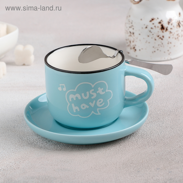 фото Чайная пара 180 мл "доброе утро", блюдце 10,5 см, ложка, рисунок микс