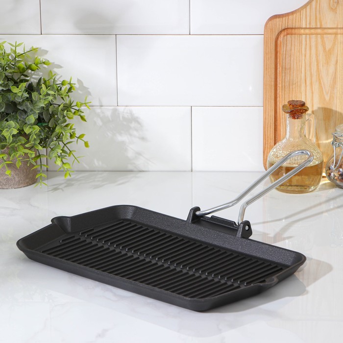 Сковорода-гриль, 35×20 см, со складывающейся ручкой, цвет чёрный
Сковорода-гриль, 35×20 см, со складывающейся ручкой, цвет чёрный