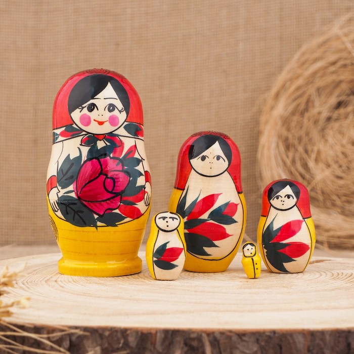 фото Матрёшка «семёновская», красный платок, 5 кукольная, 11-12 см