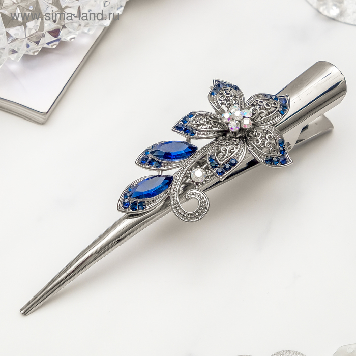 Зажим для волос "Синий туман" цветок крупный, 12,5 см, серебристо-синий 
Зажим для волос "Синий туман" цветок крупный, 12,5 см, серебристо-синий