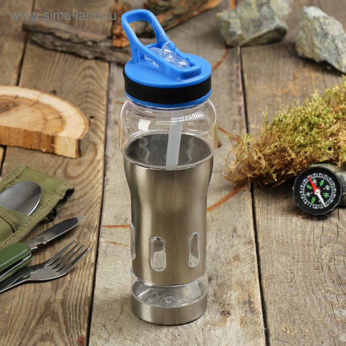 фото Бутылка для воды 600мл, вставка из металла, с отсеком для льда микс 8*24см