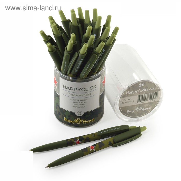 Ручка шариковая автоматическая, 0.5 мм, Bruno Visconti HappyClick Милитари, стержень синий, матовый корпус Silk Touch
Ручка шариковая автоматическая, 0.5 мм, Bruno Visconti HappyClick Милитари, стержень синий, матовый корпус Silk Touch