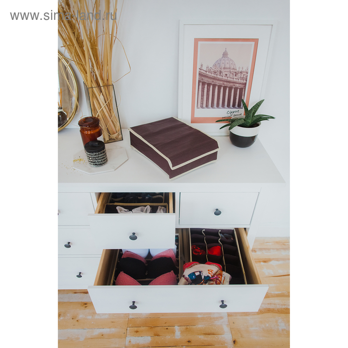 фото Органайзер для белья с крышкой «ваниль», 24 ячейки, 31×35×8 см, цвет коричнево-бежевый