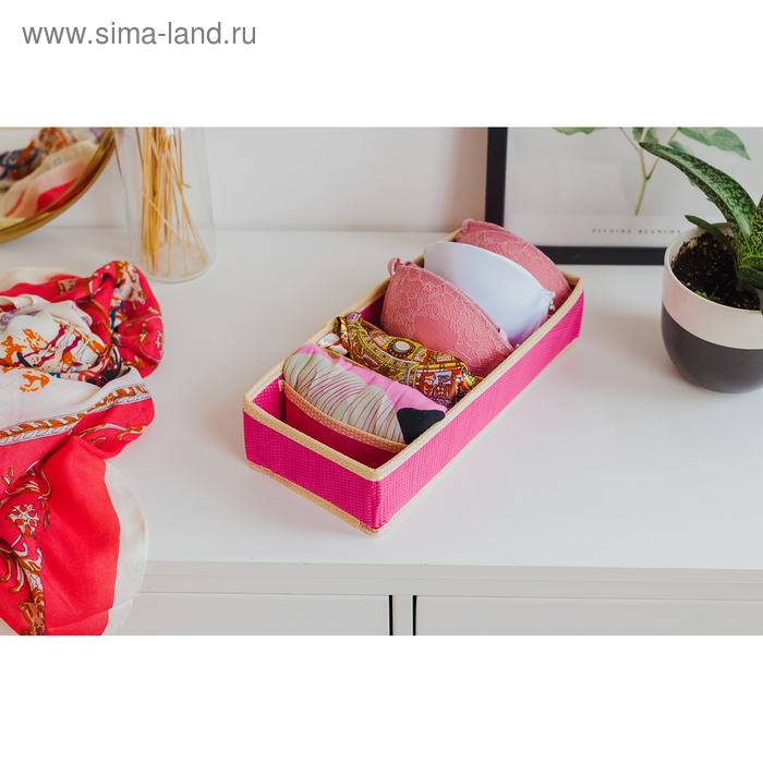 фото Органайзер для белья «ваниль», 6 ячеек, 35×16×10 см, цвет розово-бежевый