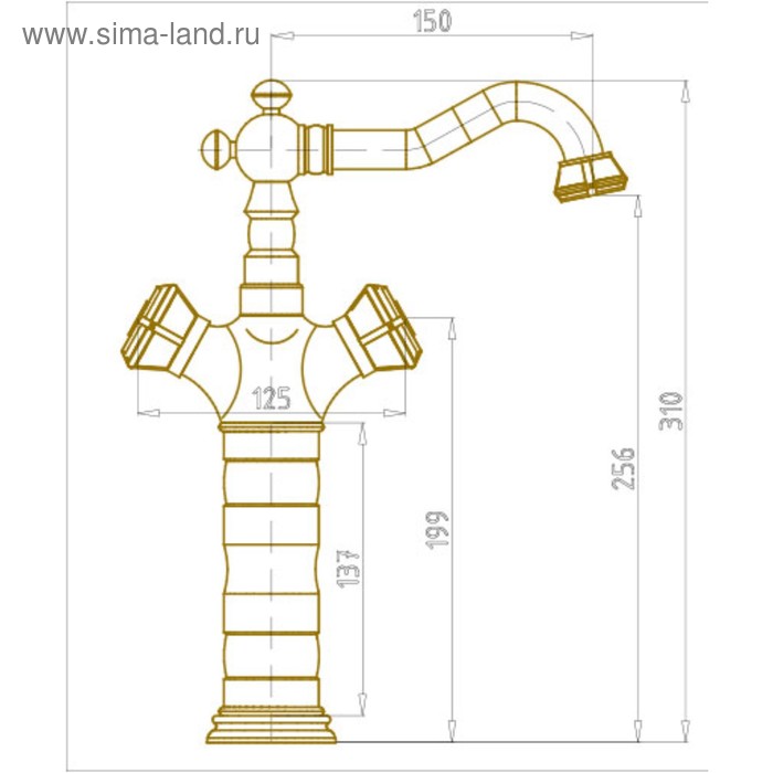 фото Смеситель для раковины bronze de luxe 10219, двухвентильный, латунь
