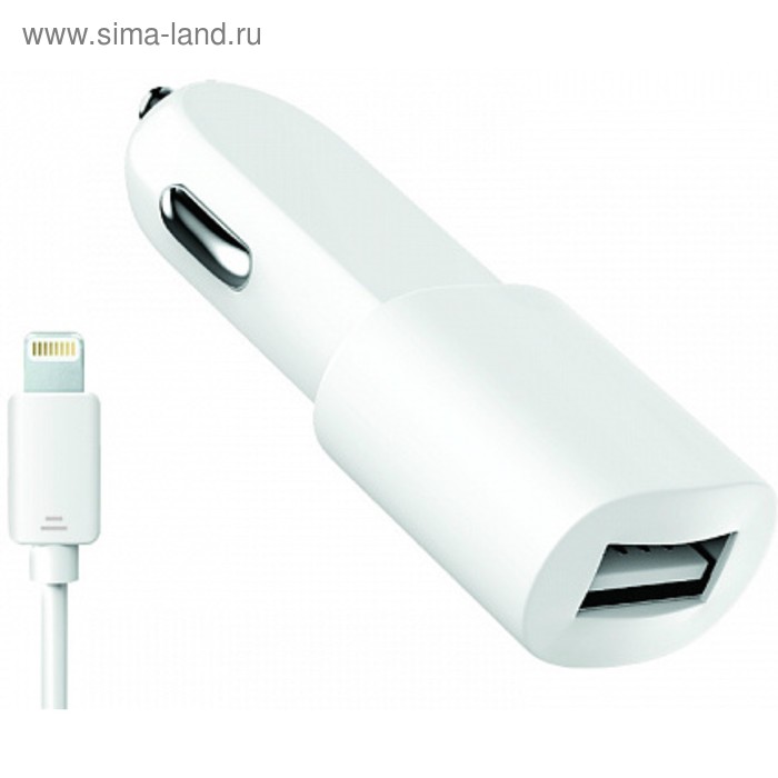 фото Автомобильное зарядное устройство olmio (038704) usb 2.1 a + кабель apple 8-pin, белый