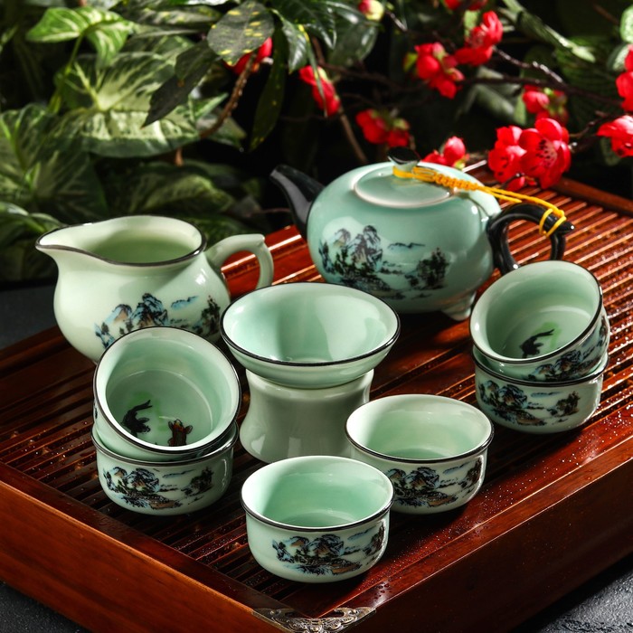 фото Набор для чайной церемонии «шуйсянь», 9 предметов: чайник 250, 6 пиал 50 мл, чахай 200 мл, сито