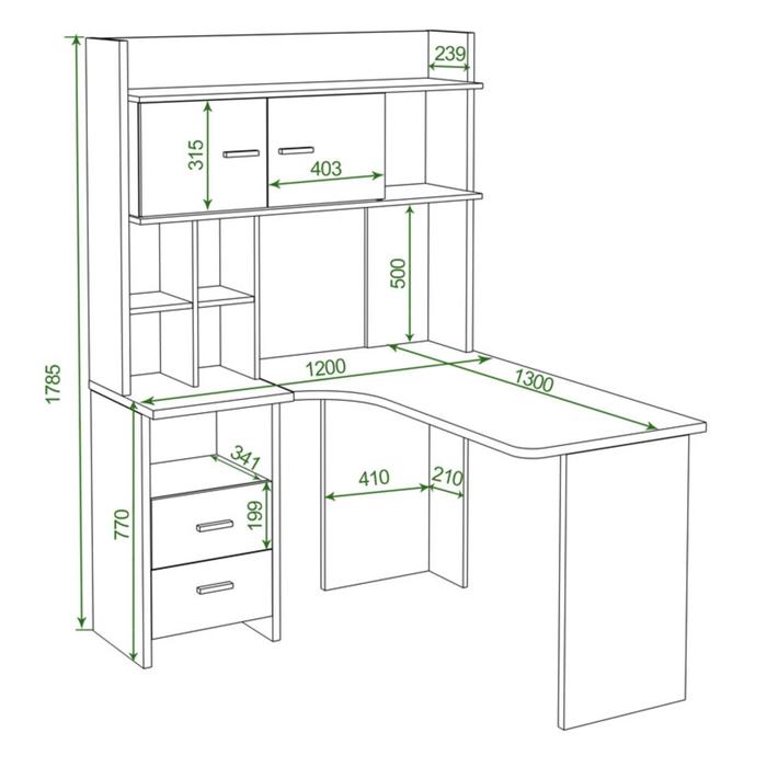 фото Компьютерный стол, 1200 × 1300 × 1785 мм, правый угол, цвет карамель/шамони