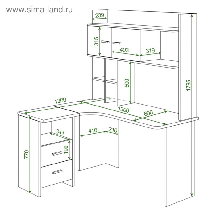 фото Компьютерный стол, 1300 × 1200 × 1785 мм, левый угол, цвет карамель/шамони