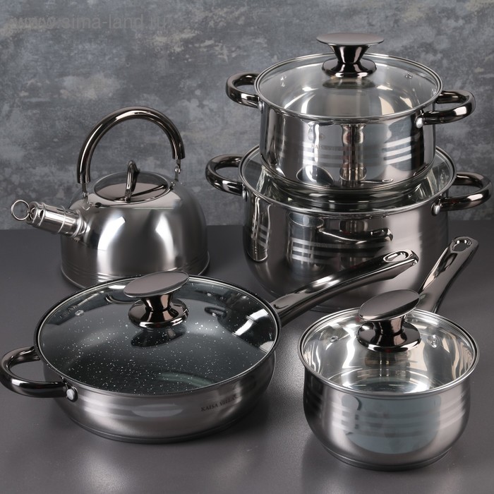 Набор посуды «Софи», 5 предметов: кастрюли 3,6/6,1 л, ковш 1,9 л, чайник 2,5 л, сотейник 2,9 л, антипригарное покрытие, стеклянные крышки
Набор посуды «Софи», 5 предметов: кастрюли 3,6/6,1 л, ковш 1,9 л, чайник 2,5 л, сотейник 2,9 л, антипригарное покрытие, стеклянные крышки