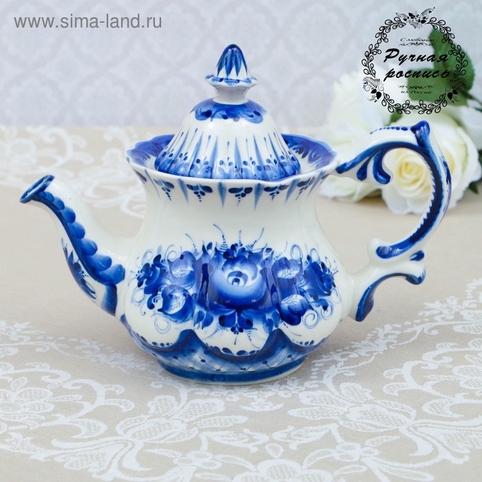 Чайник "Шатер", гжель, фарфор, 19х23 см
Чайник "Шатер", гжель, фарфор, 19х23 см