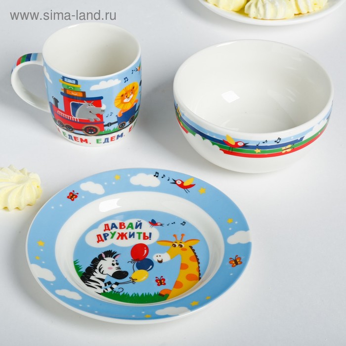 Набор посуды «Весёлый поезд»: кружка 250 мл, глубокая тарелка 430 мл, тарелка Ø 15 см
Набор посуды «Весёлый поезд»: кружка 250 мл, глубокая тарелка 430 мл, тарелка Ø 15 см