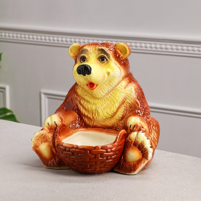 фото Копилка-органайзер "медведь с корзиной", глянец, 26 см керамика ручной работы