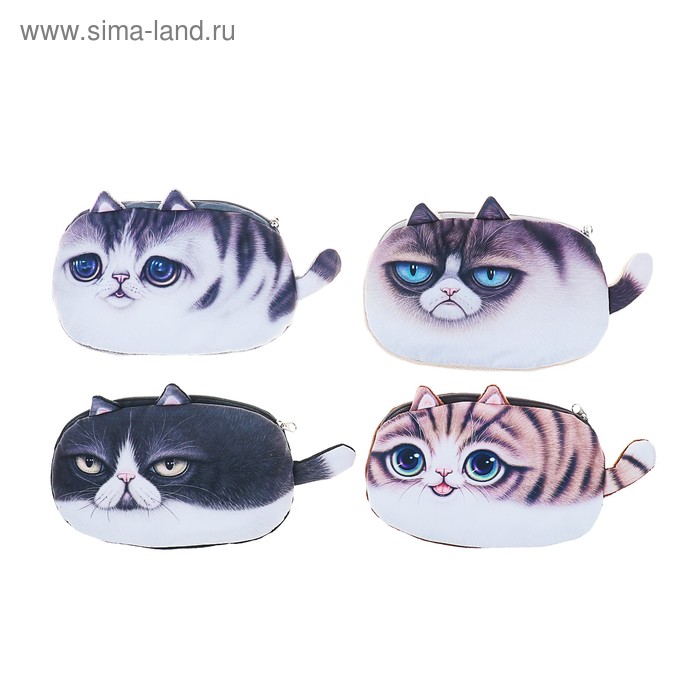 фото Пенал школьный «кошка», на молнии, микс