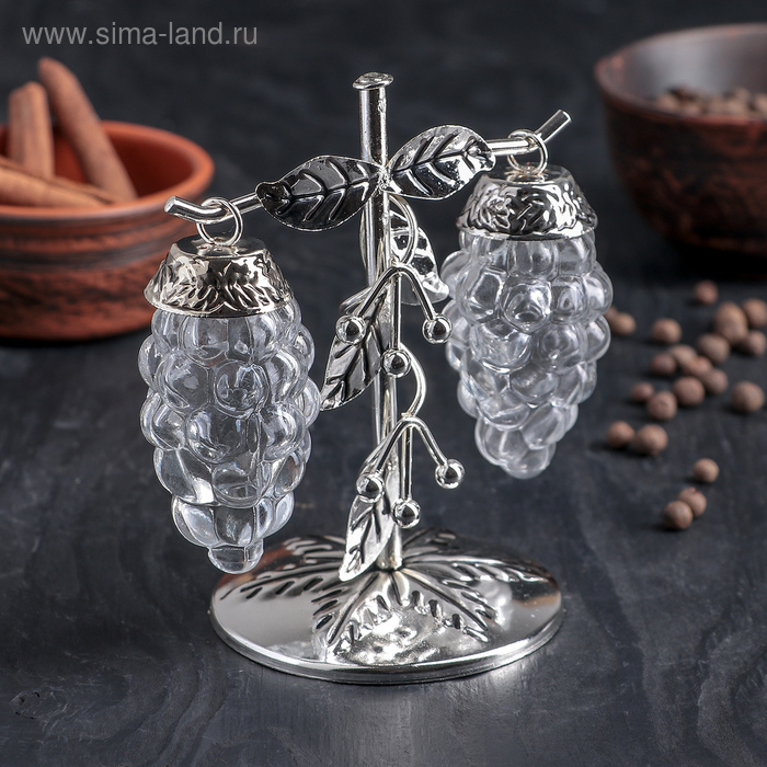 Набор для специй на подставке «Виноград», 40 мл, 2 шт, цвет металла серебряный
Набор для специй на подставке «Виноград», 40 мл, 2 шт, цвет металла серебряный