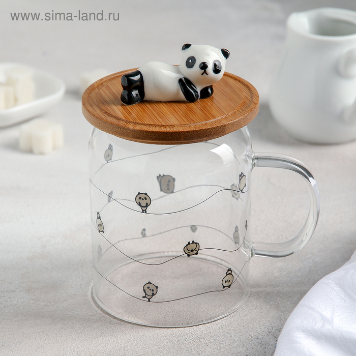 Кружка с деревянной крышкой 400 мл "Панда", рисунок МИКС 
Кружка с деревянной крышкой 400 мл "Панда", рисунок МИКС