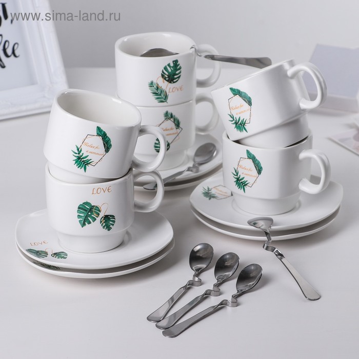 фото Сервиз чайный «папоротник», 18 предметов: 6 чашек 190 мл, 6 блюдец 13 см, 6 ложек