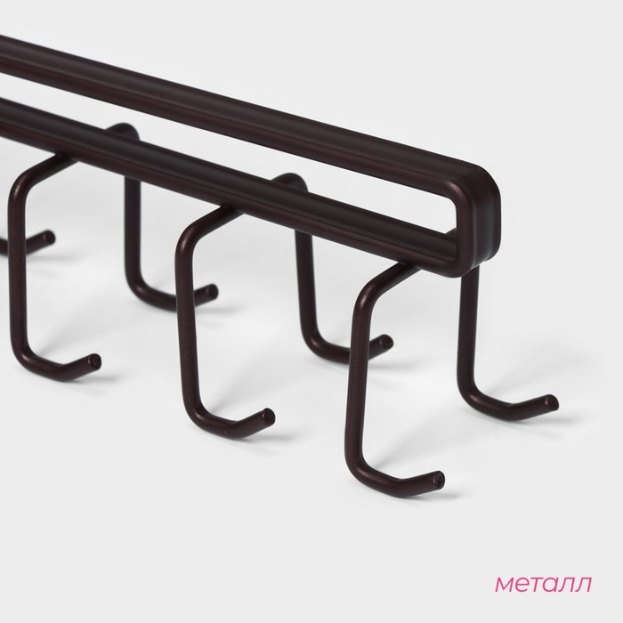 фото Держатель для кружек подвесной на 12 предметов доляна, 27×5×7,5 см, цвет коричневый