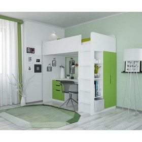 Кроватка-чердак Polini kids Simple с письменным столом и шкафом, цвет белый-лайм МДФ
Кроватка-чердак Polini kids Simple с письменным столом и шкафом, цвет белый-лайм МДФ