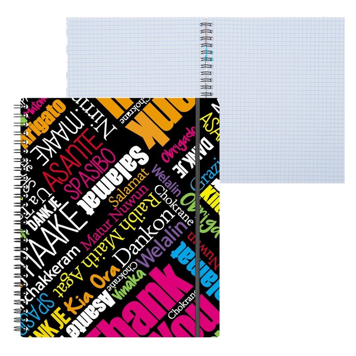 Тетрадь А5+, 80 листов в клетку на гребне ErichKrause "Thank you!", пластиковая обложка, на резинке, блок офсет, белизна 100% 
Тетрадь А5+, 80 листов в клетку на гребне ErichKrause "Thank you!", пластиковая обложка, на резинке, блок офсет, белизна 100%