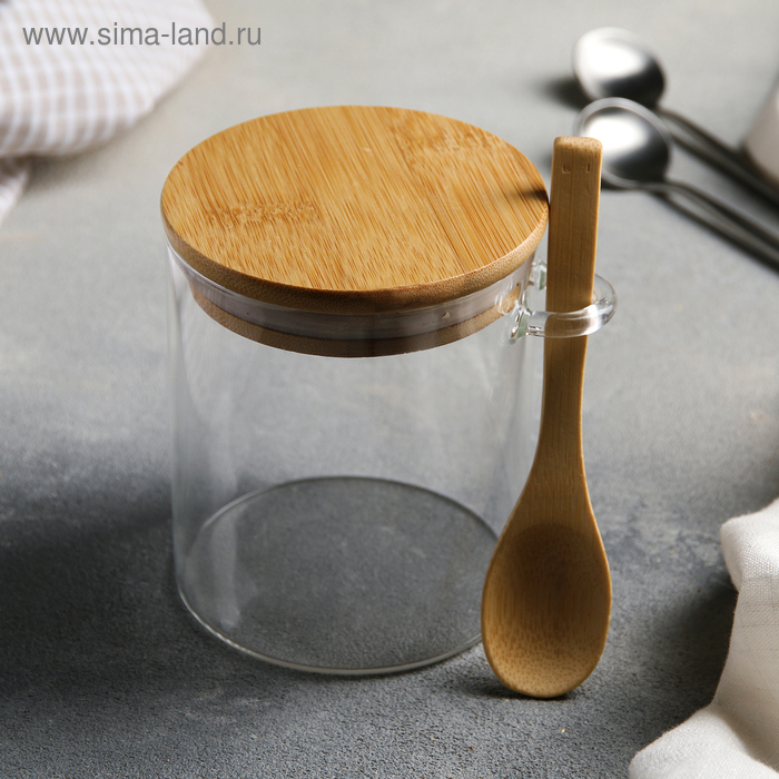 фото Банка для сыпучих продуктов «эко», 600 мл, 10×12×10 см, с ложкой
