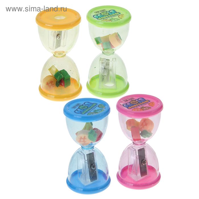 Точилка с контейнером "Песочные часы", с ластиками, МИКС 
Точилка с контейнером "Песочные часы", с ластиками, МИКС