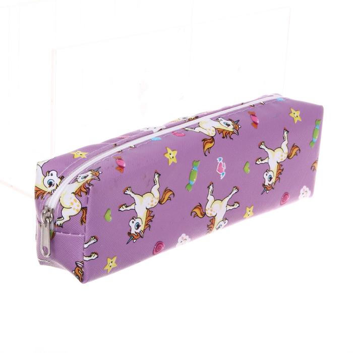 фото Пенал школьный на молнии "единороги", сиреневый