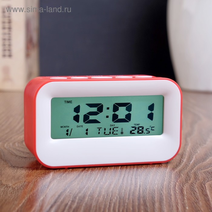 Часы настольные электронные "Крета": будильник, термометр, календарь, 11 х 6 х 4,5 см, микс