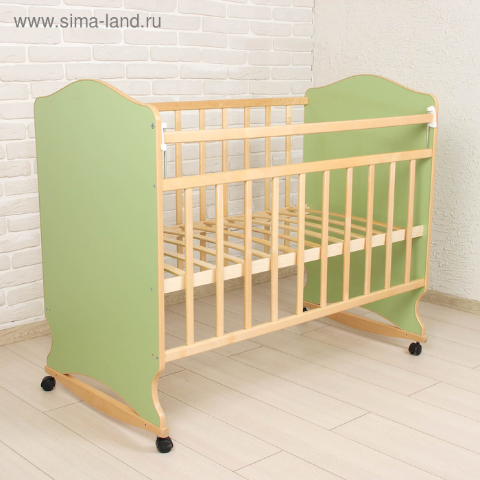 Детская кроватка «Морозко» на колёсах или качалке, цвет зелёный 
Детская кроватка «Морозко» на колёсах или качалке, цвет зелёный