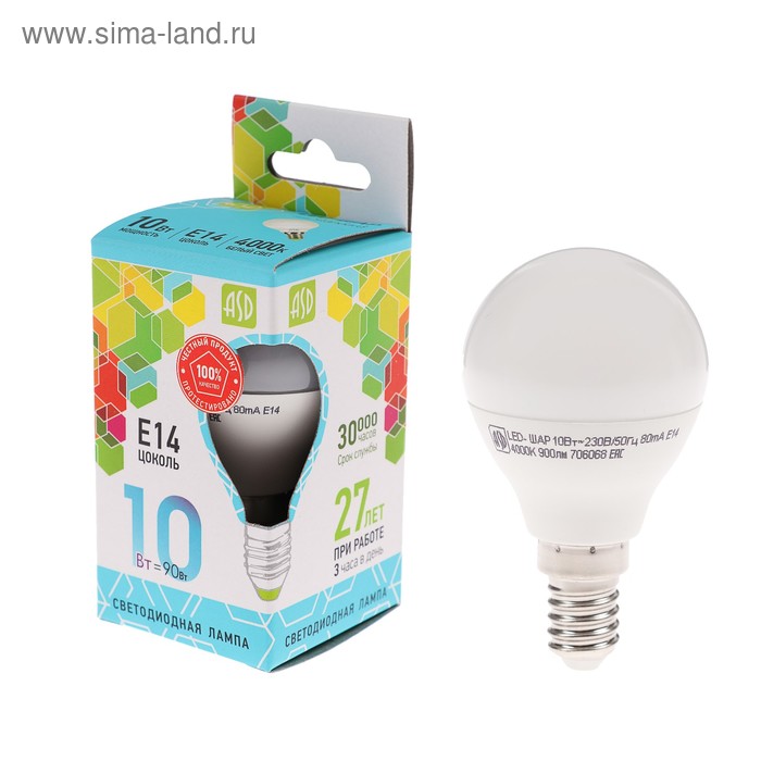 Лампа светодиодная ASD LED-ШАР-standard, Е14, 10 Вт, 230 В, 4000 К, 900 Лм
Лампа светодиодная ASD LED-ШАР-standard, Е14, 10 Вт, 230 В, 4000 К, 900 Лм