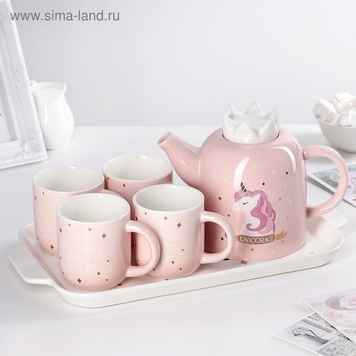 Набор чайный "Единорог", 5 предметов: чайник 800 мл, 4 кружки 200 мл, подставка 32х18 см 
Набор чайный "Единорог", 5 предметов: чайник 800 мл, 4 кружки 200 мл, подставка 32х18 см