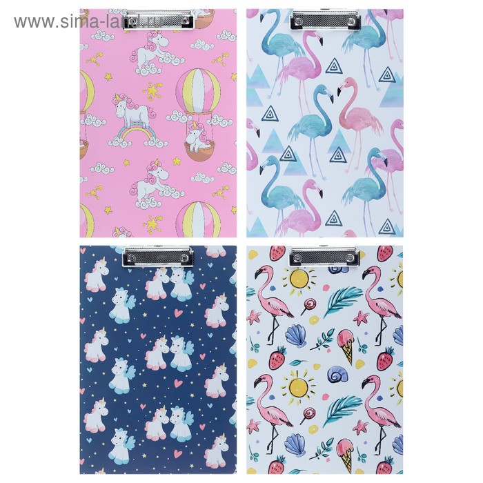 Планшет с прижимом "Единороги/Фламинго" А4, картон, МИКС
Планшет с прижимом "Единороги/Фламинго" А4, картон, МИКС