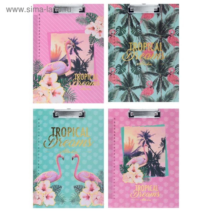 фото Планшет с прижимом, формат а4, картон, «фламинго», микс