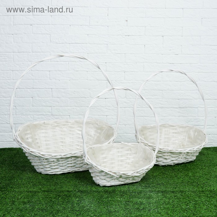 Набор корзин, 3 шт, 46×31×12/50 см, 39×26×10/46 см, 31×21×8/40, белый, ива
Набор корзин, 3 шт, 46×31×12/50 см, 39×26×10/46 см, 31×21×8/40, белый, ива