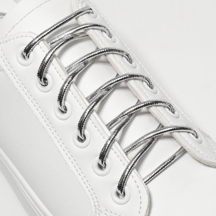 фото Шнурки для обуви, круглые, d = 4 мм, 120 см, пара, цвет серебряный onlitop