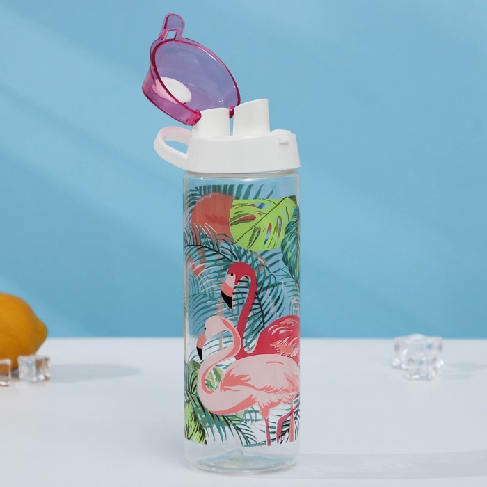 фото Бутылка для воды пластиковая «фламинго», 750 мл, цвет розовый herevin