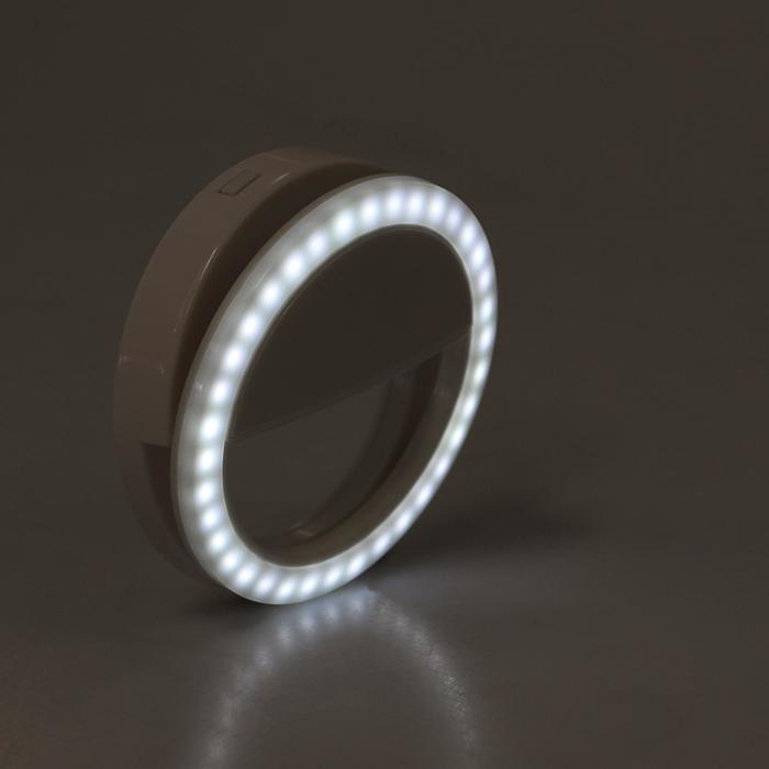 фото Светодиодная кольцевая лампа для телефона luazon aks-03, от батареек, 3 режима, белая luazon home